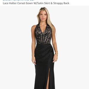 Morgan & Co. Black Lace Backless Gown